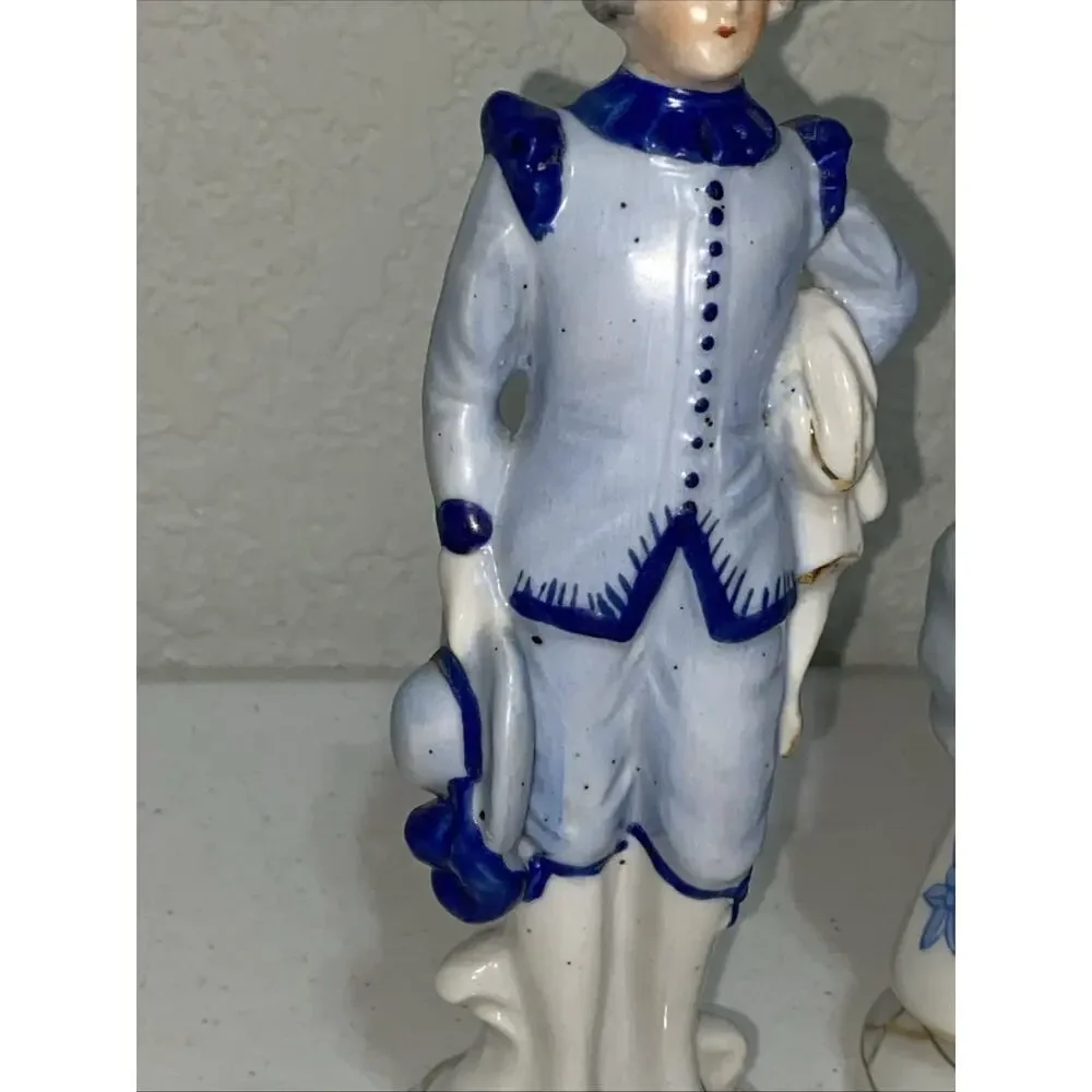 VTG Occupied Japan Blue Delft Victorian Colonial Courting Couple Man‎ Woman 8”